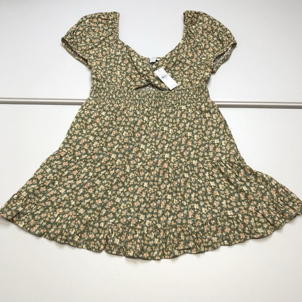 American Eagle Women's Green Floral Prairie Print A-Line Shift Midi Dress Size M